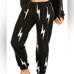 Aviator Nation Black and White Lightning Bolt Joggers
